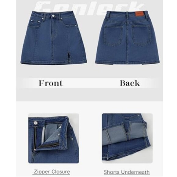 Genleck Women's Stretch Jean Denim Skirts with Shorts Underneath - NWT - Picture 5 of 7